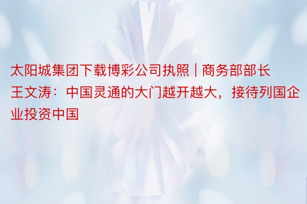 太阳城集团下载博彩公司执照 | 商务部部长王文涛：中国灵通的大门越开越大，接待列国企业投资中国